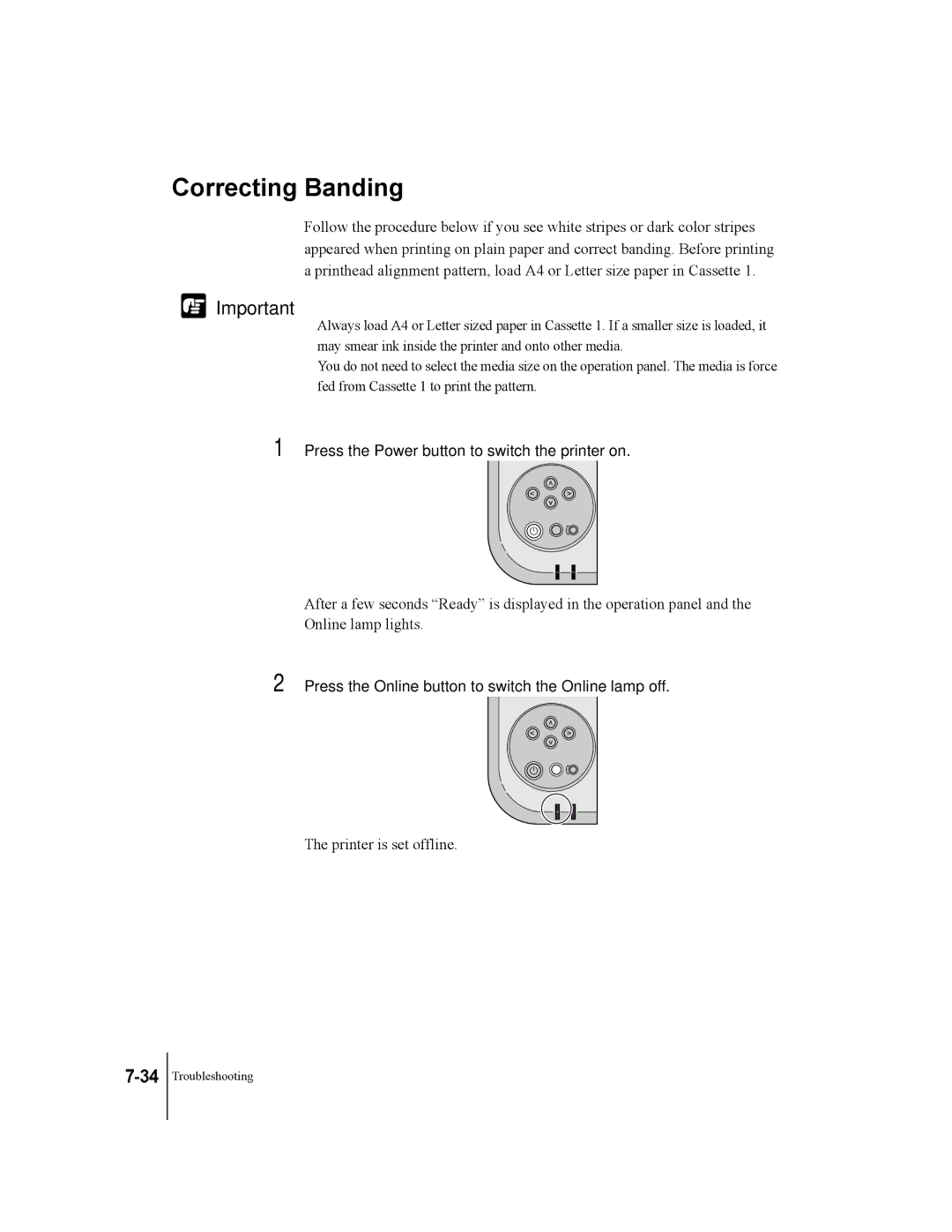 Canon W2200 manual Correcting Banding, Press the Power button to switchtheprinter on 