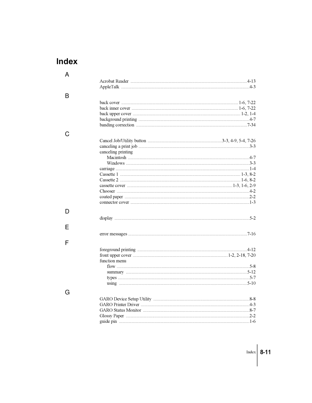 Canon W2200 manual Index 