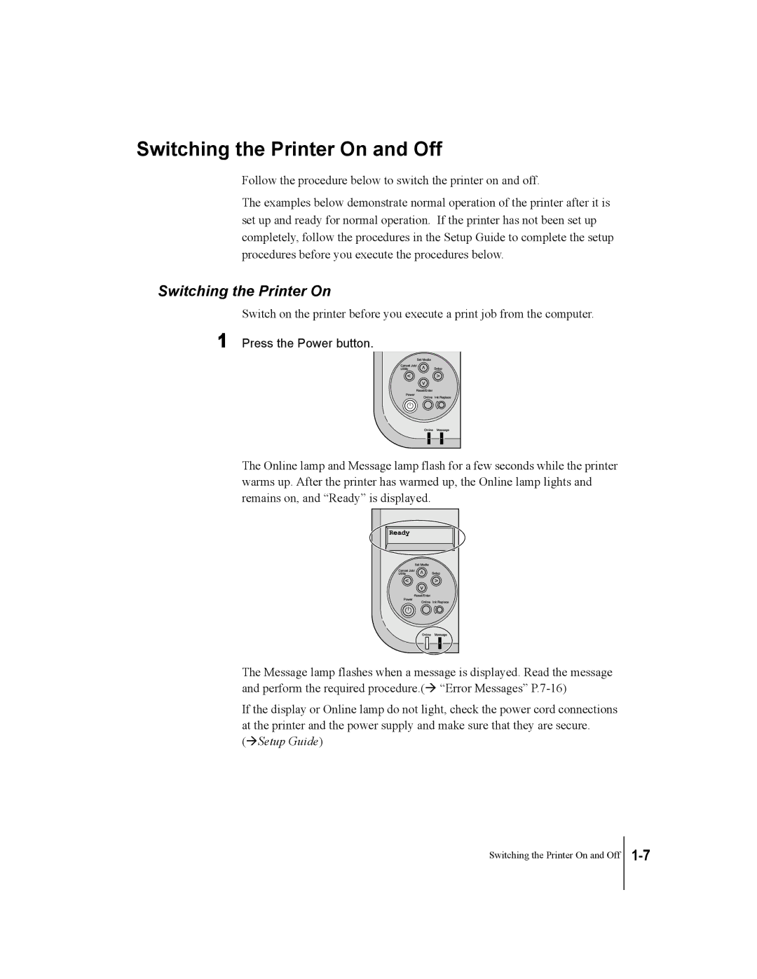 Canon W2200 manual Switching the Printer On and Off, Press the Power button 