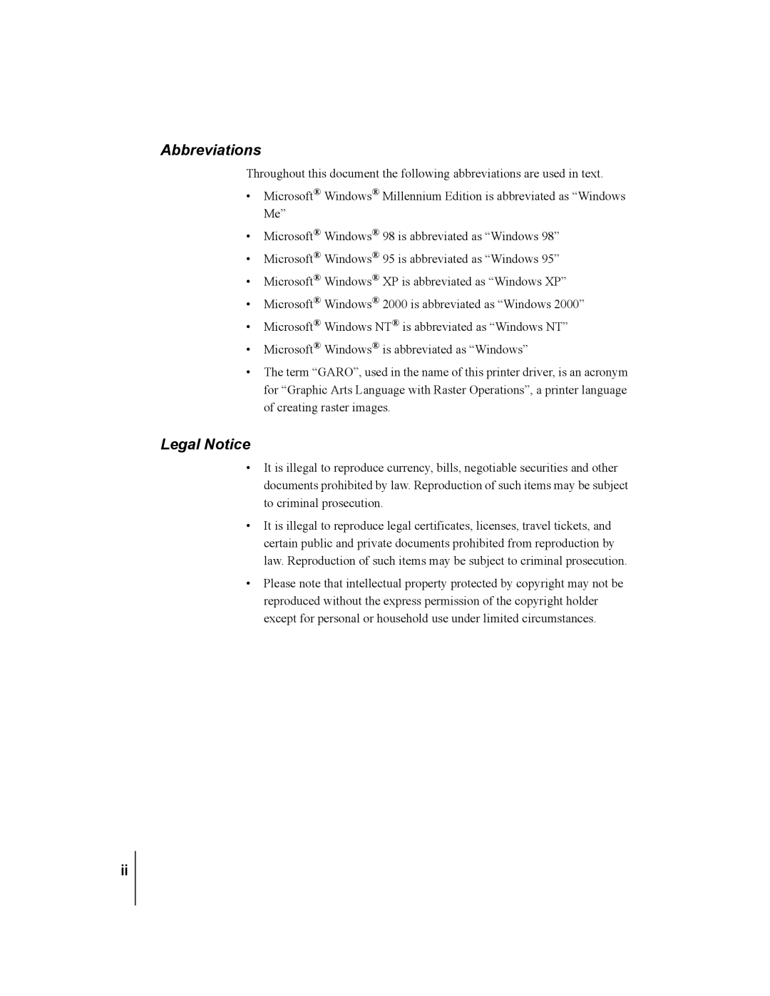 Canon W2200 manual Abbreviations, Legal Notice 