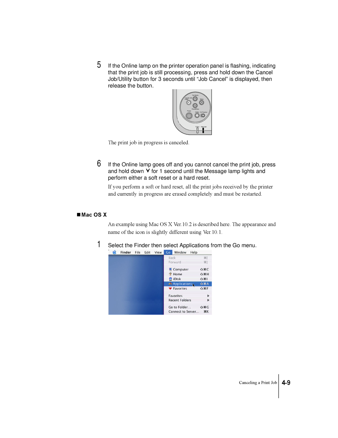 Canon W2200 manual Mac OS, Select the Finder then select Applications from the Go menu 