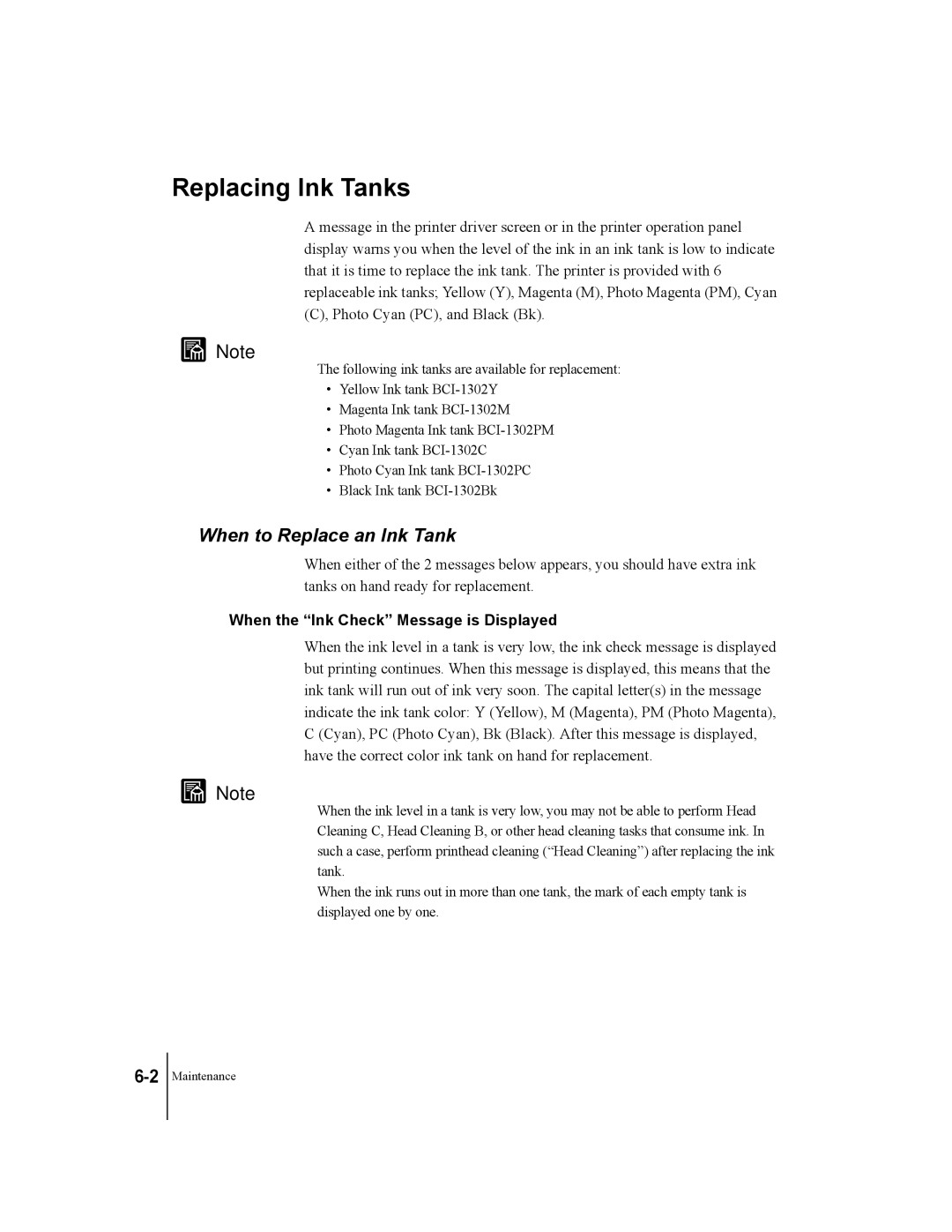 Canon W2200 manual Replacing Ink Tanks, When to Replace an Ink Tank, When the Ink Check Message is Displayed 