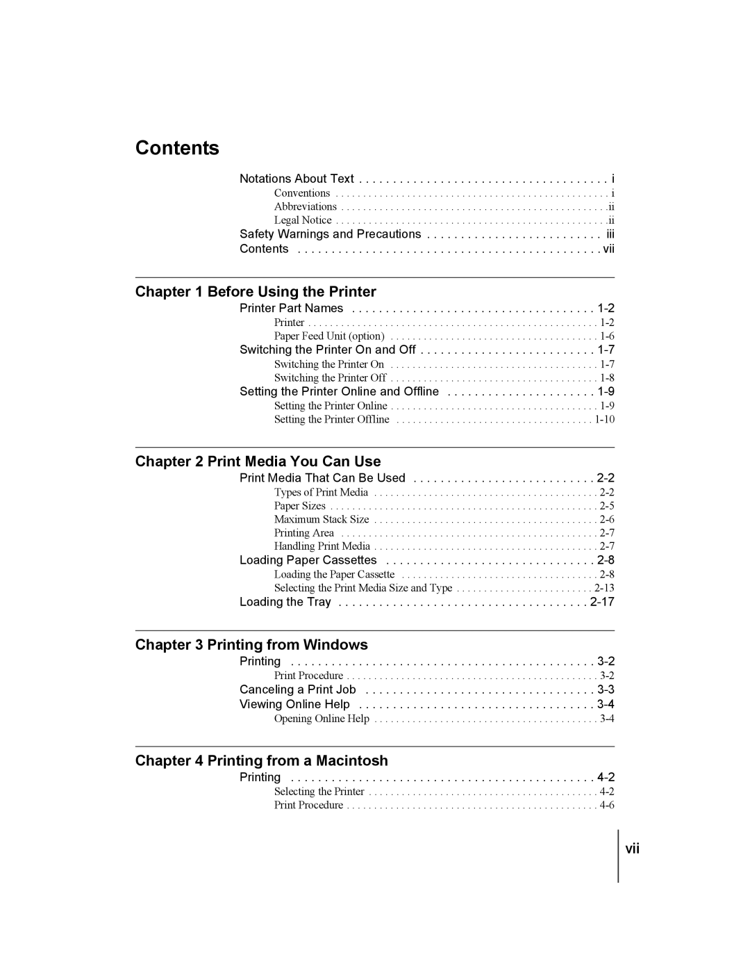 Canon W2200 manual Contents 