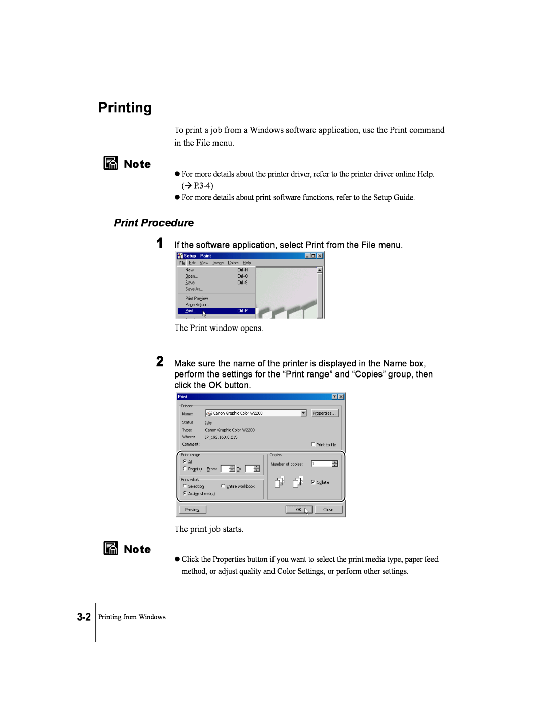 Canon W2200 manual Printing, Print Procedure 