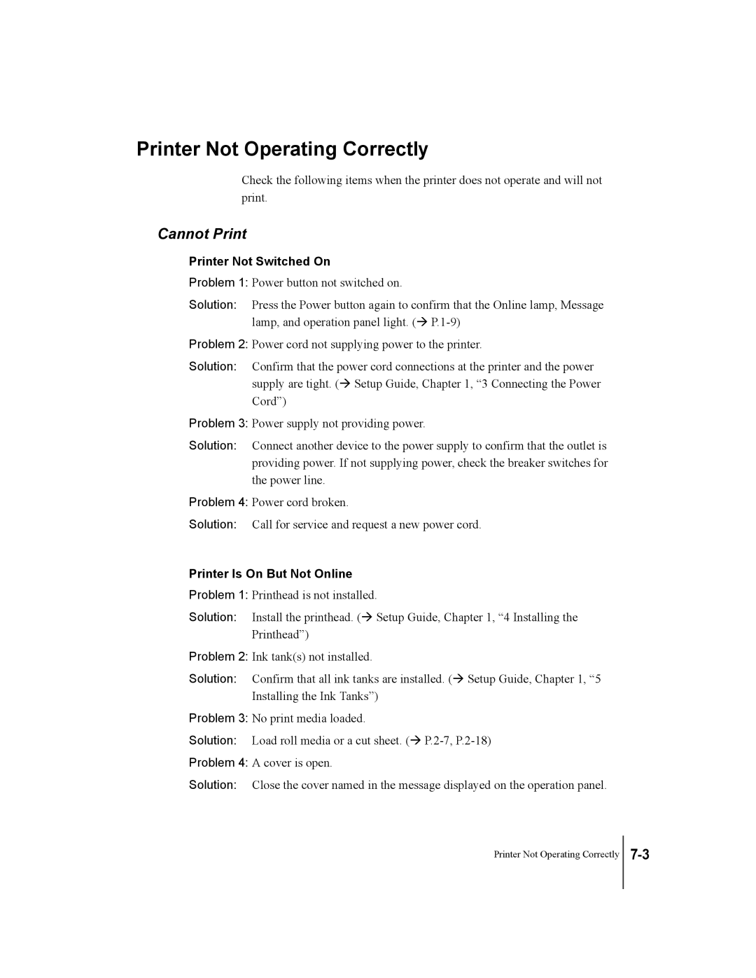 Canon W7250, W7200 Printer Not Operating Correctly, Cannot Print, Printer Not Switched On, Printer Is On But Not Online 