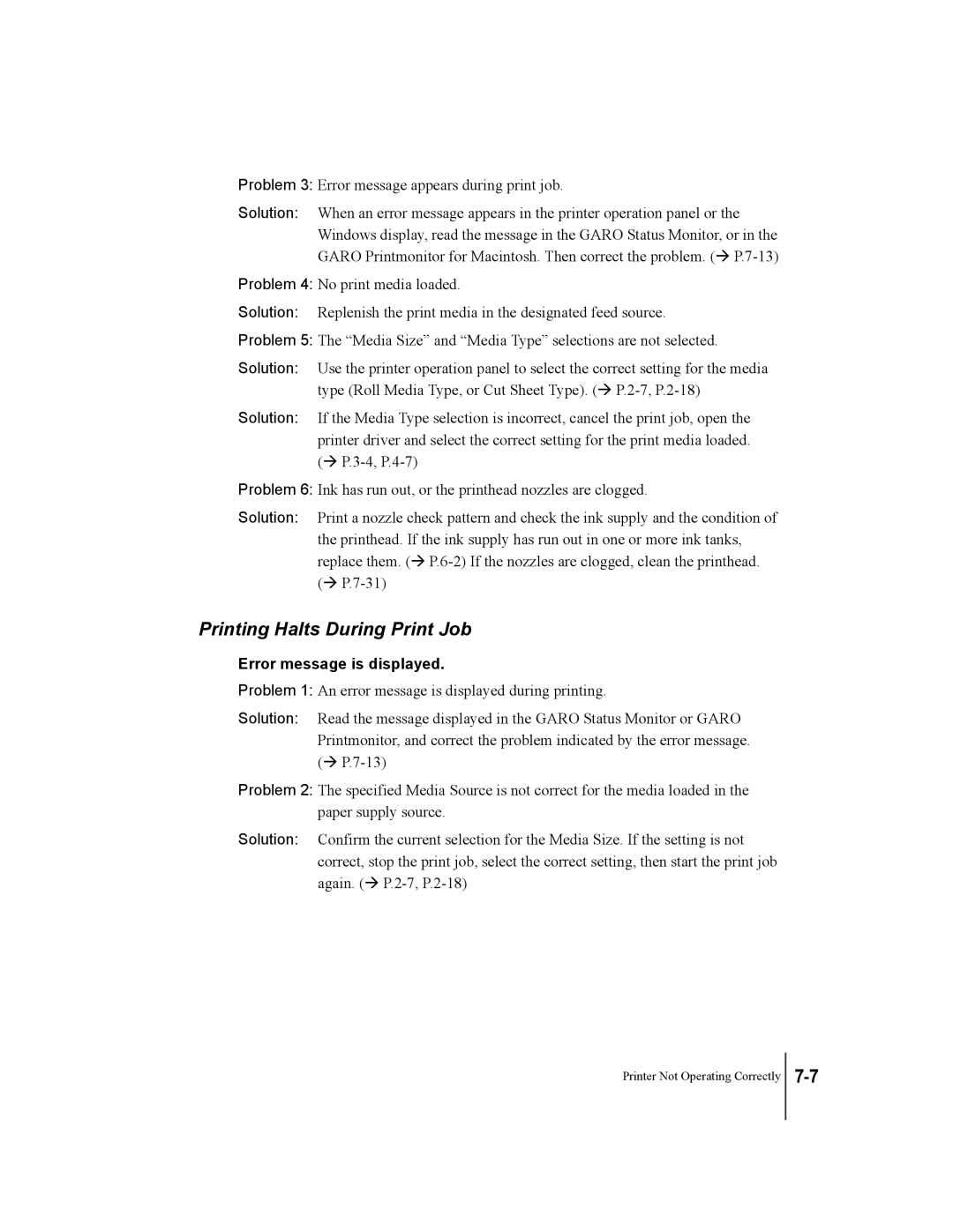 Canon W7250, W7200 manual Printing Halts During Print Job 