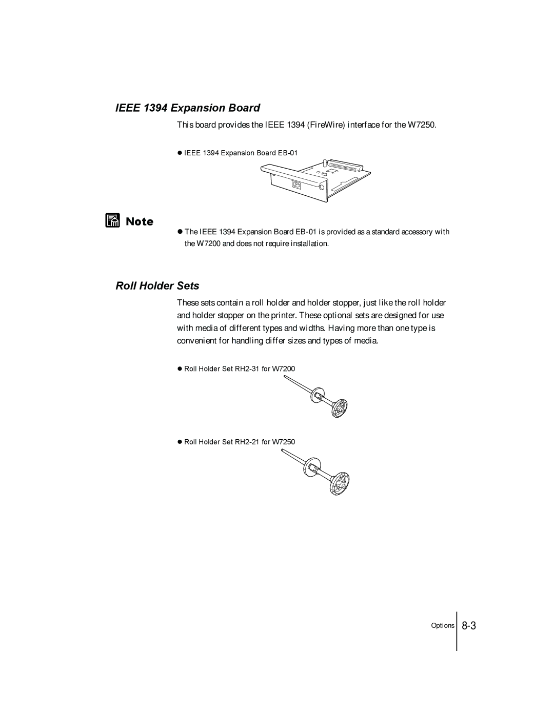 Canon W7250, W7200 manual Ieee 1394 Expansion Board, Roll Holder Sets 