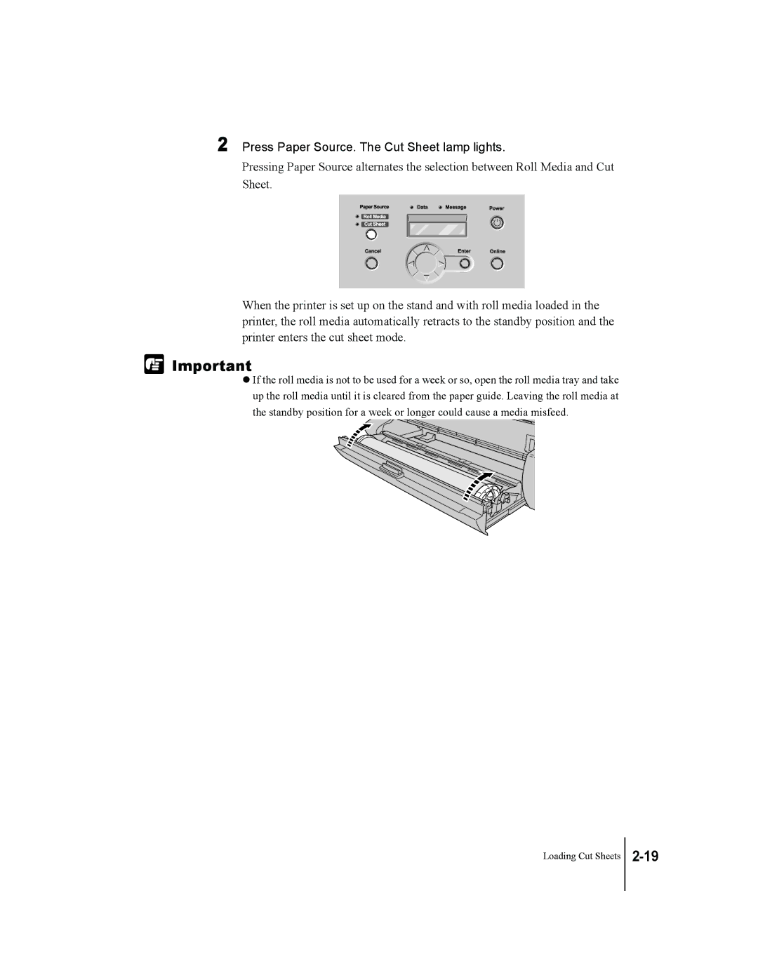 Canon W7250, W7200 manual Press Paper Source. The Cut Sheet lamp lights 