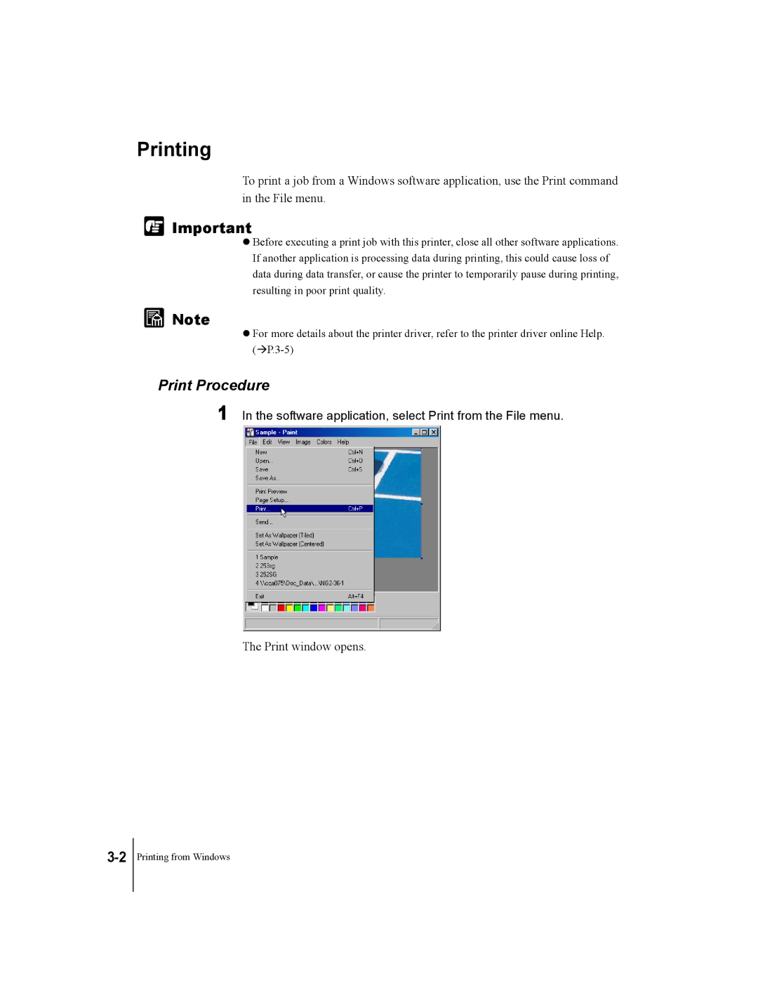 Canon W7200, W7250 manual Printing, Print Procedure, Software application, select Print from the File menu 