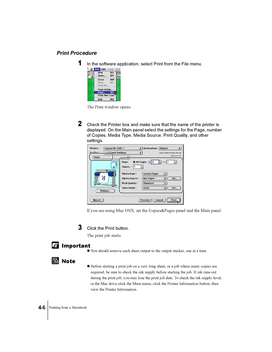 Canon W7200, W7250 manual Print Procedure, Click the Print button 