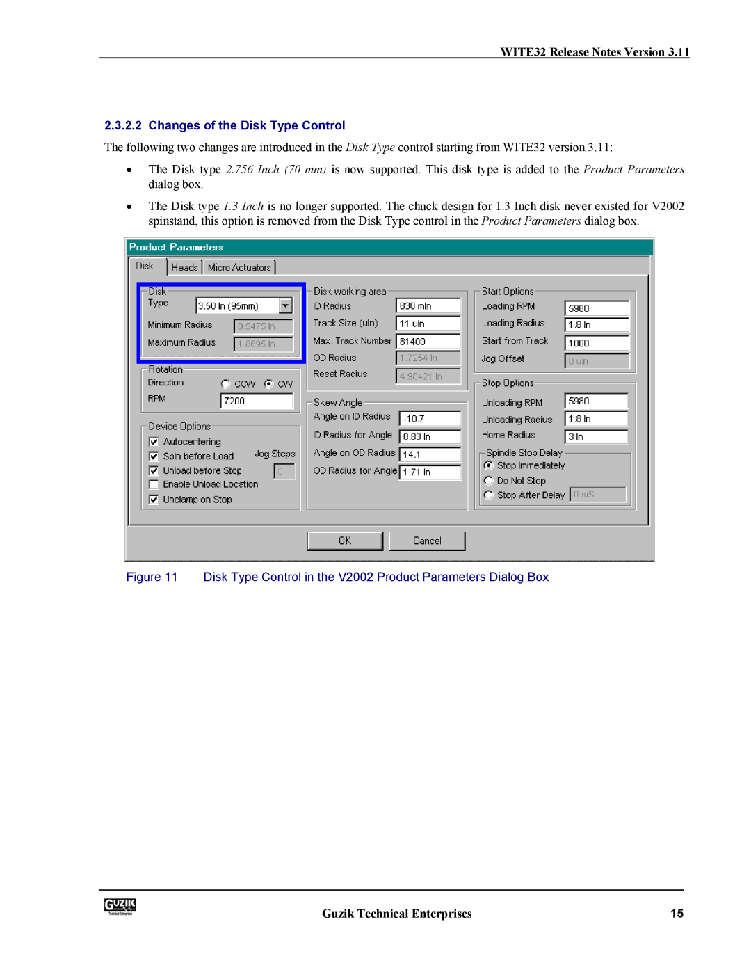 Canon WITE32 manual Changes of the Disk Type Control 