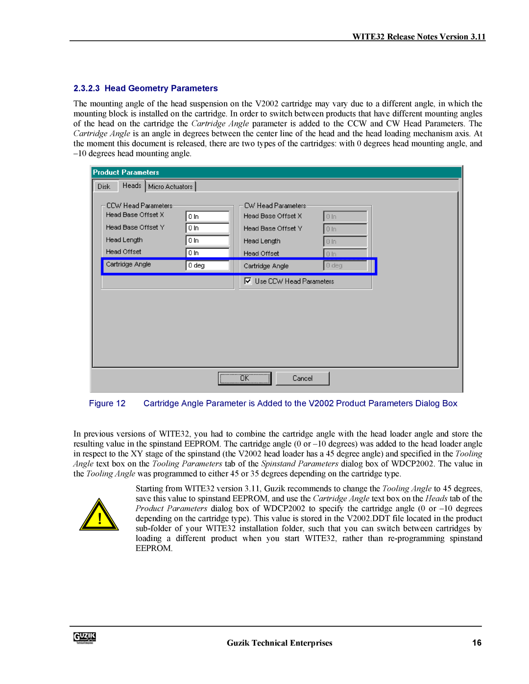 Canon WITE32 manual Head Geometry Parameters 