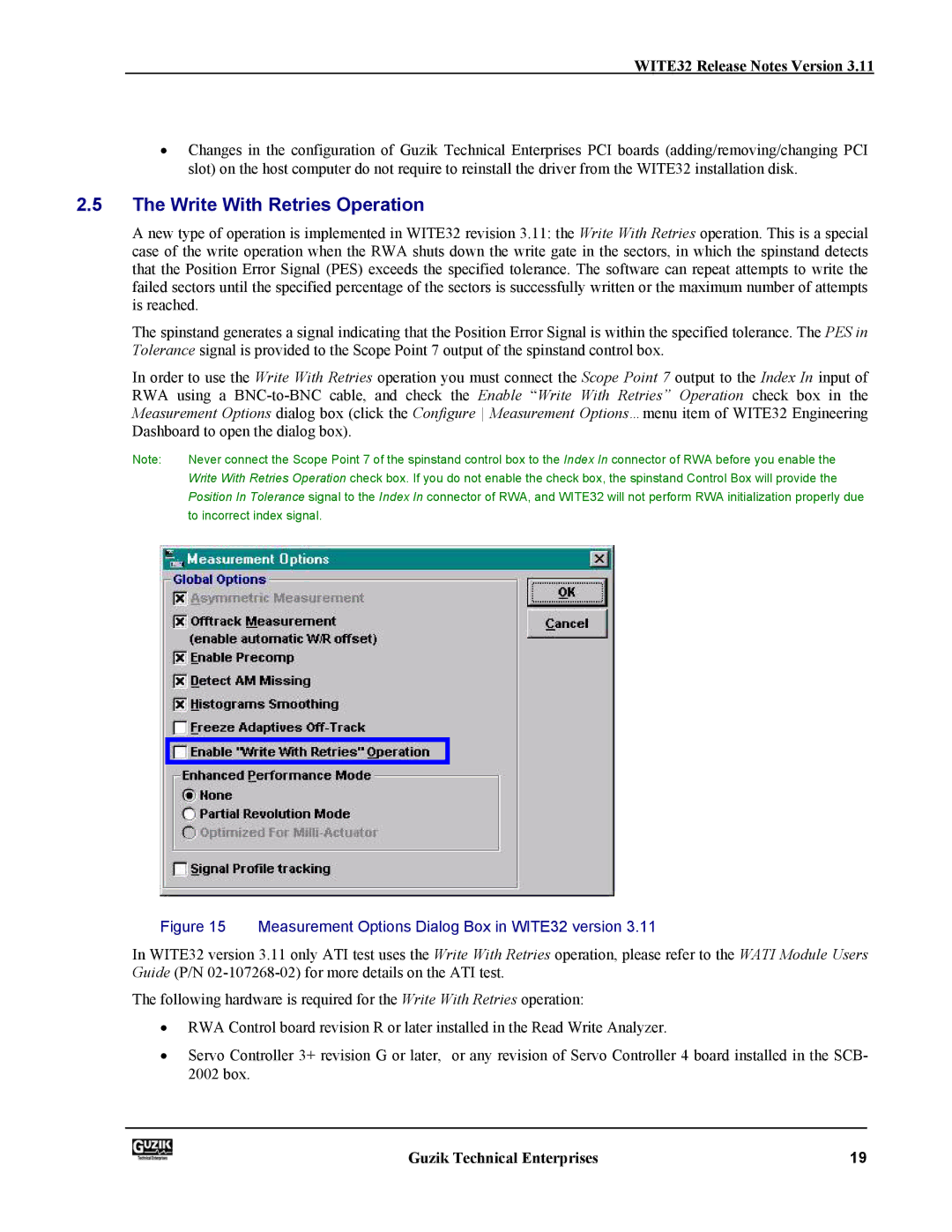 Canon manual Write With Retries Operation, Measurement Options Dialog Box in WITE32 version 