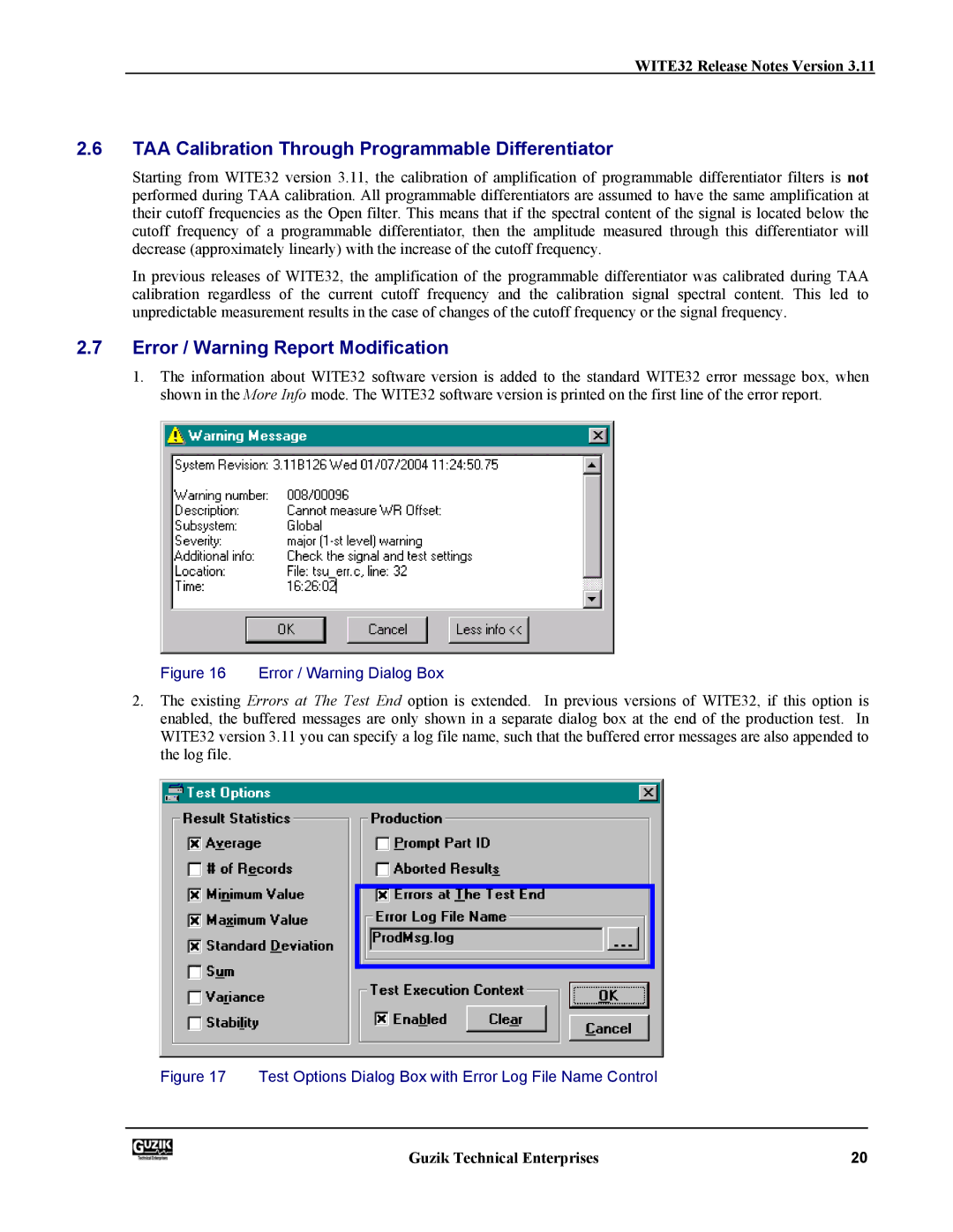 Canon WITE32 manual TAA Calibration Through Programmable Differentiator, Error / Warning Report Modification 