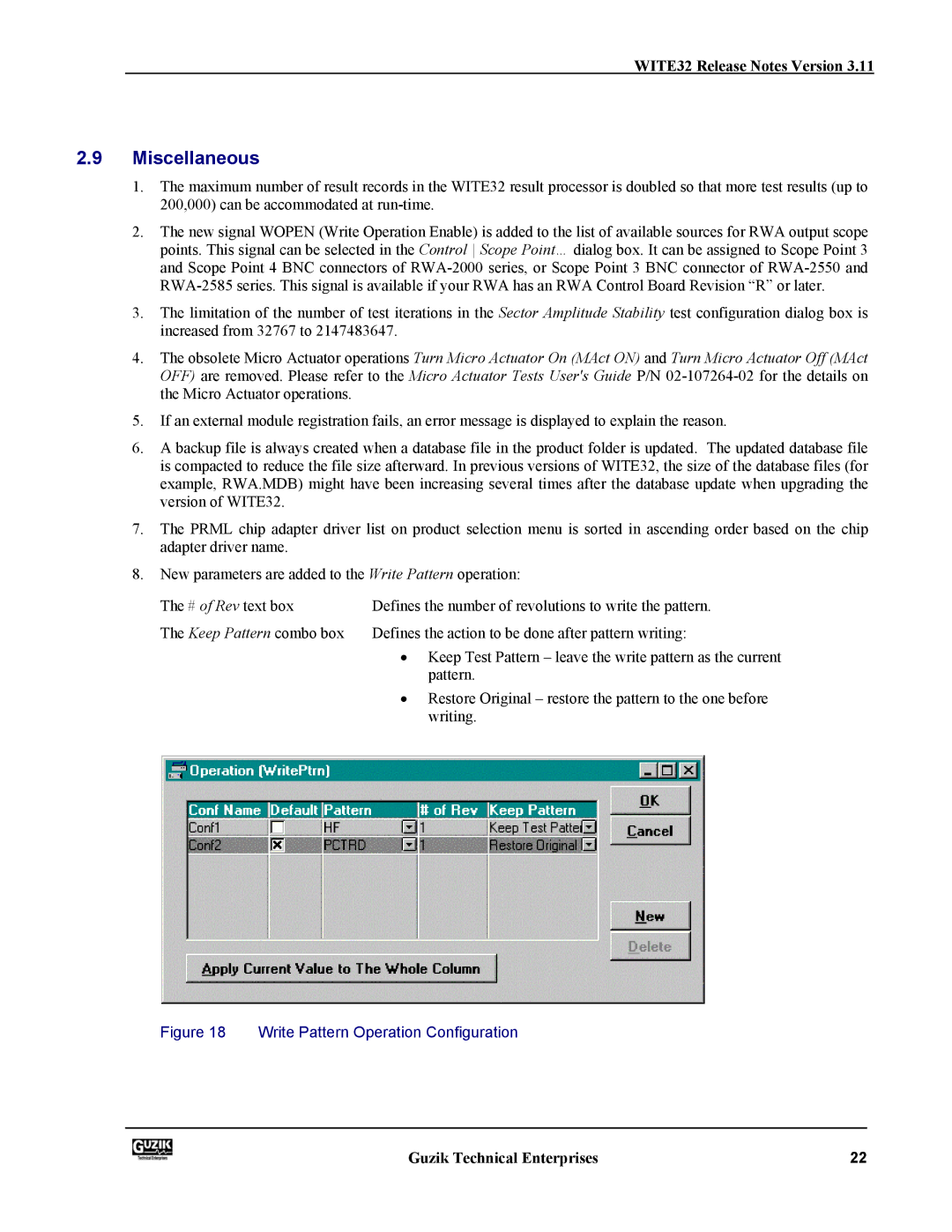 Canon WITE32 manual Miscellaneous, Write Pattern Operation Configuration 