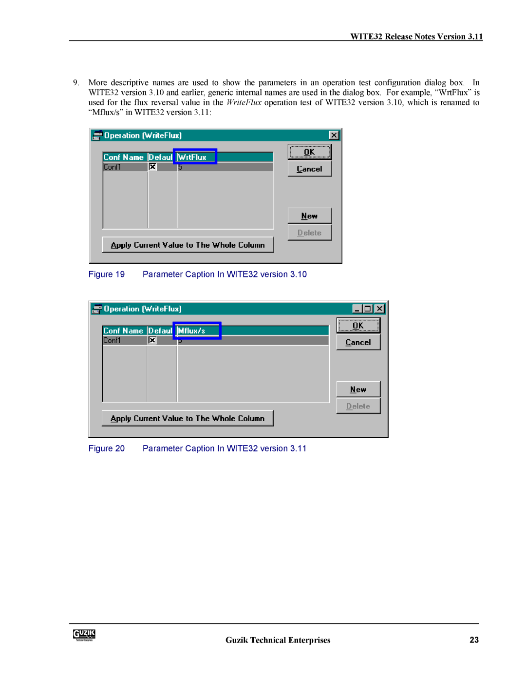 Canon manual Parameter Caption In WITE32 version 