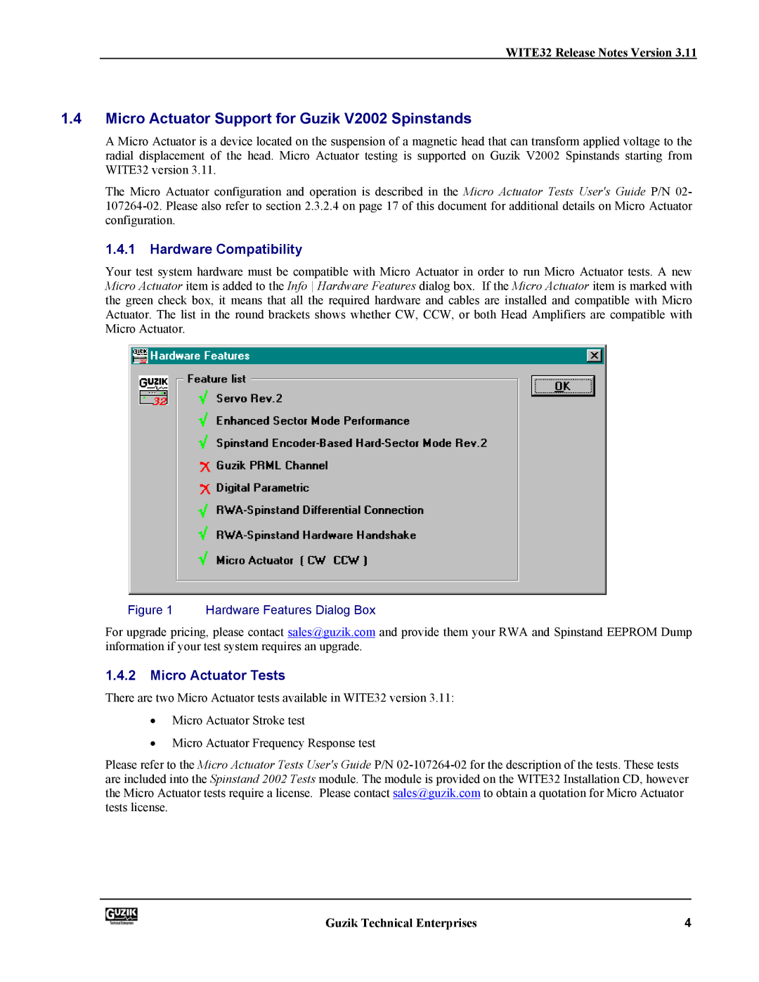 Canon WITE32 manual Micro Actuator Support for Guzik V2002 Spinstands, Hardware Compatibility, Micro Actuator Tests 