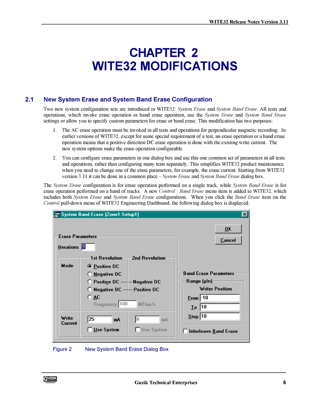 Canon manual Chapter WITE32 Modifications, New System Erase and System Band Erase Configuration 