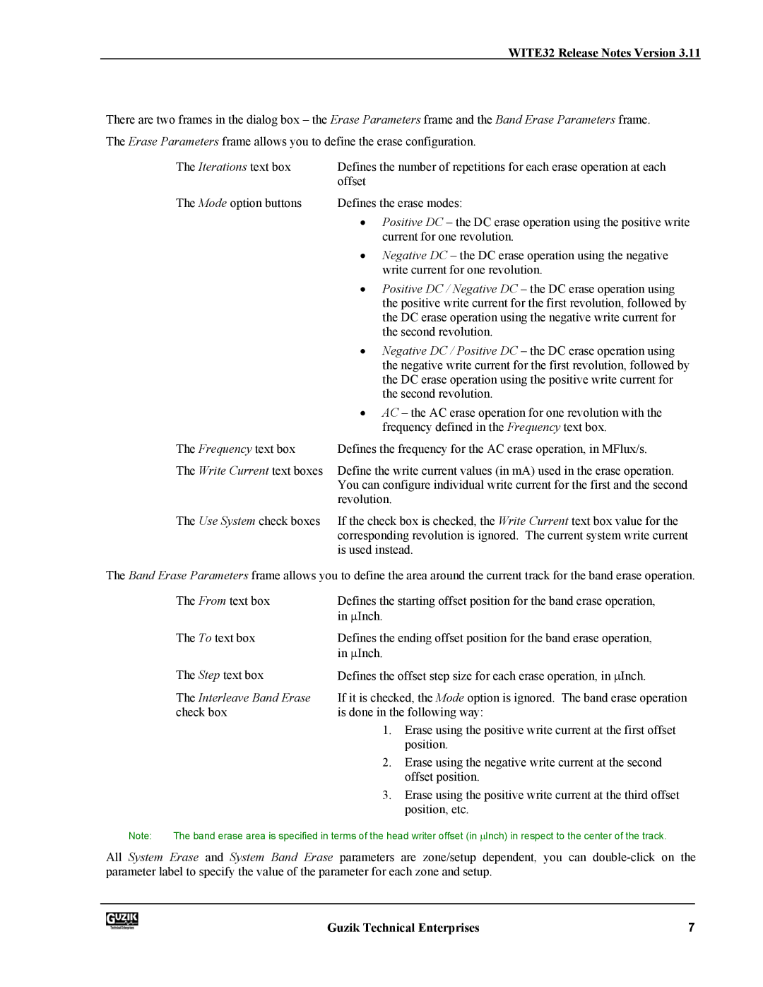 Canon WITE32 manual Interleave Band Erase 