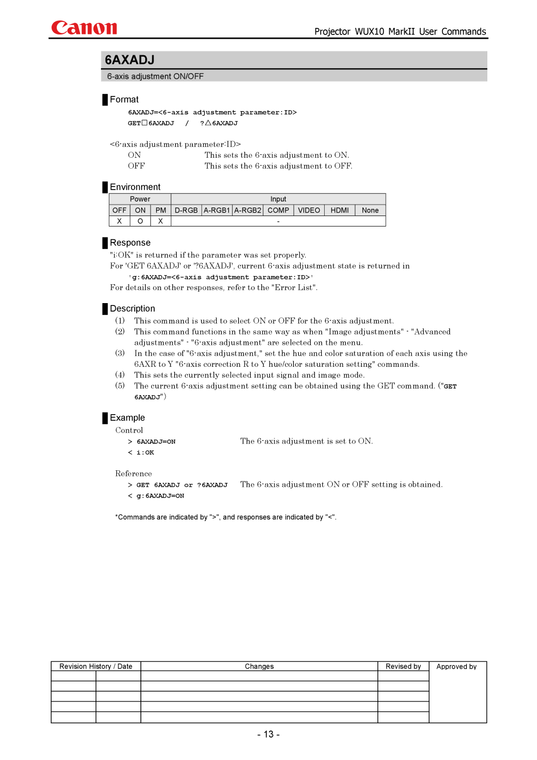 Canon WUX10 manual 6AXADJ, For details on other responses, refer to the Error List, Control 