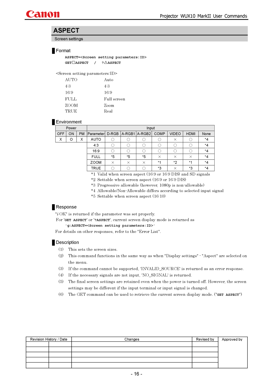 Canon WUX10 manual Aspect 