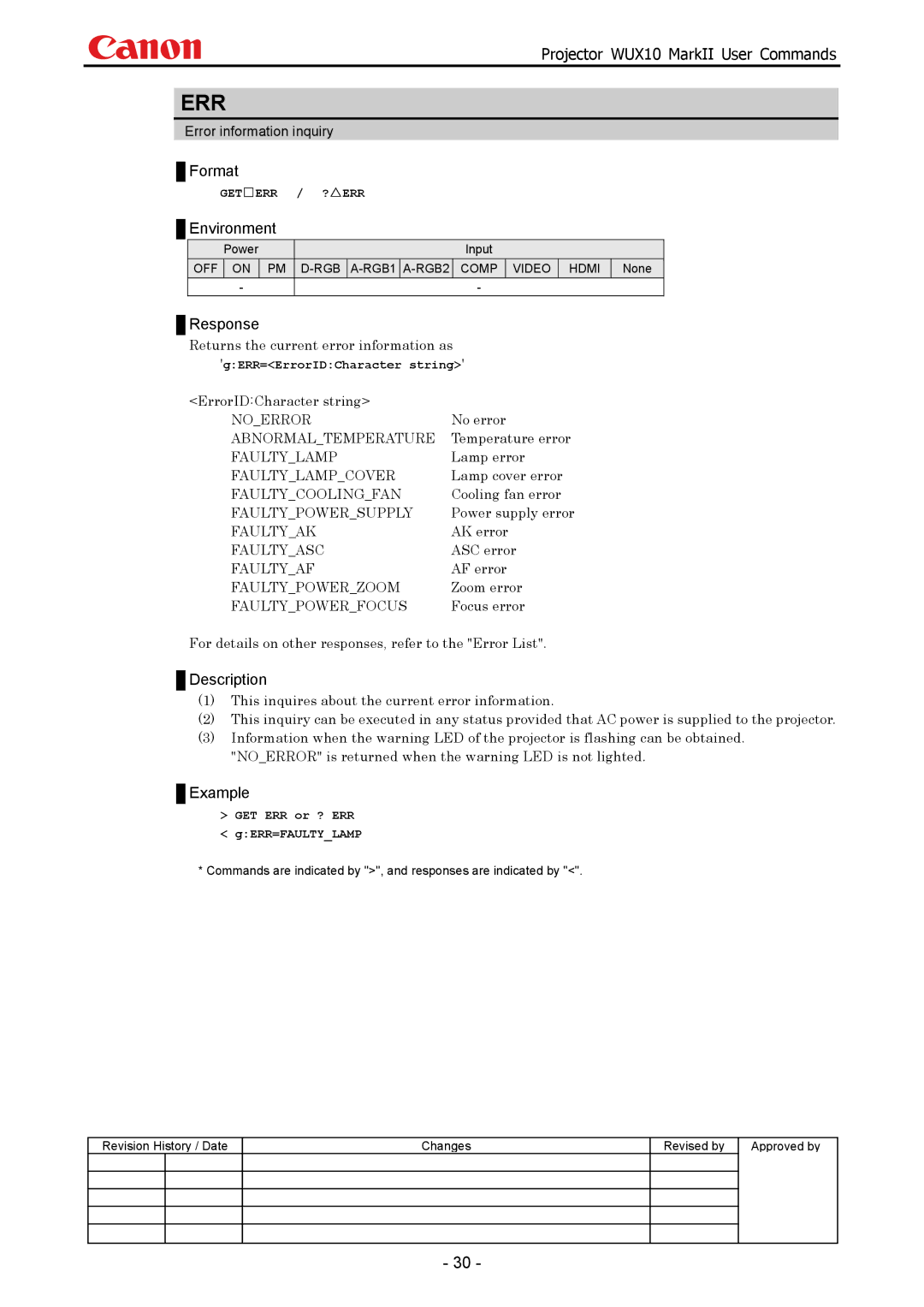 Canon WUX10 manual Err 