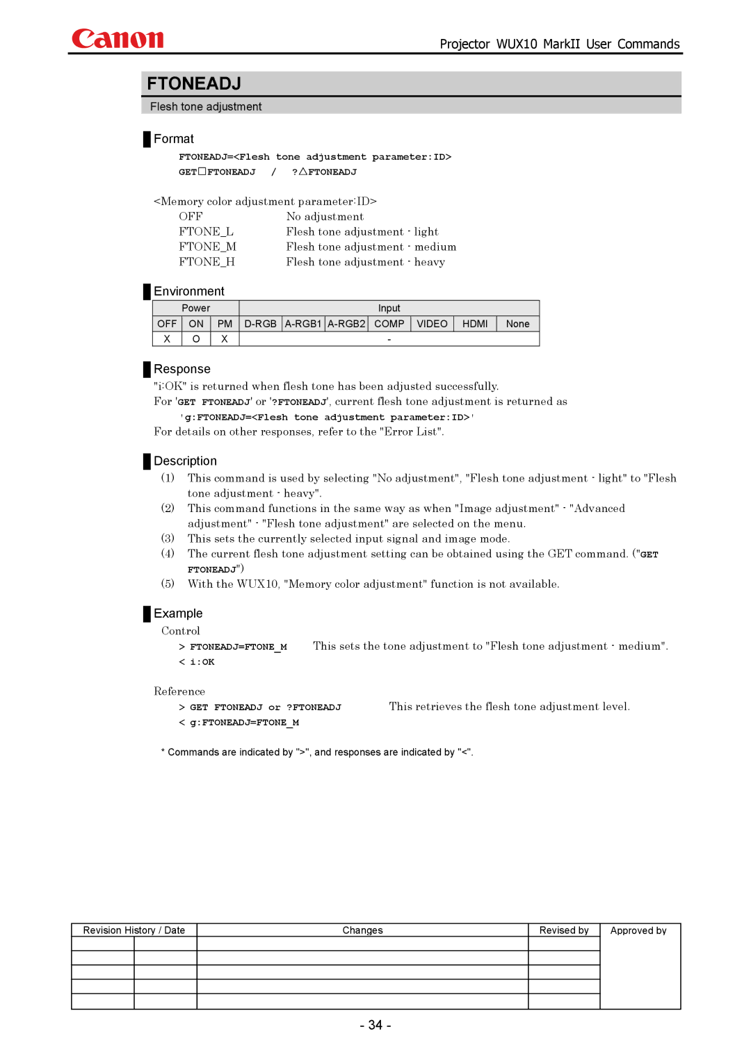 Canon WUX10 manual Ftoneadj 