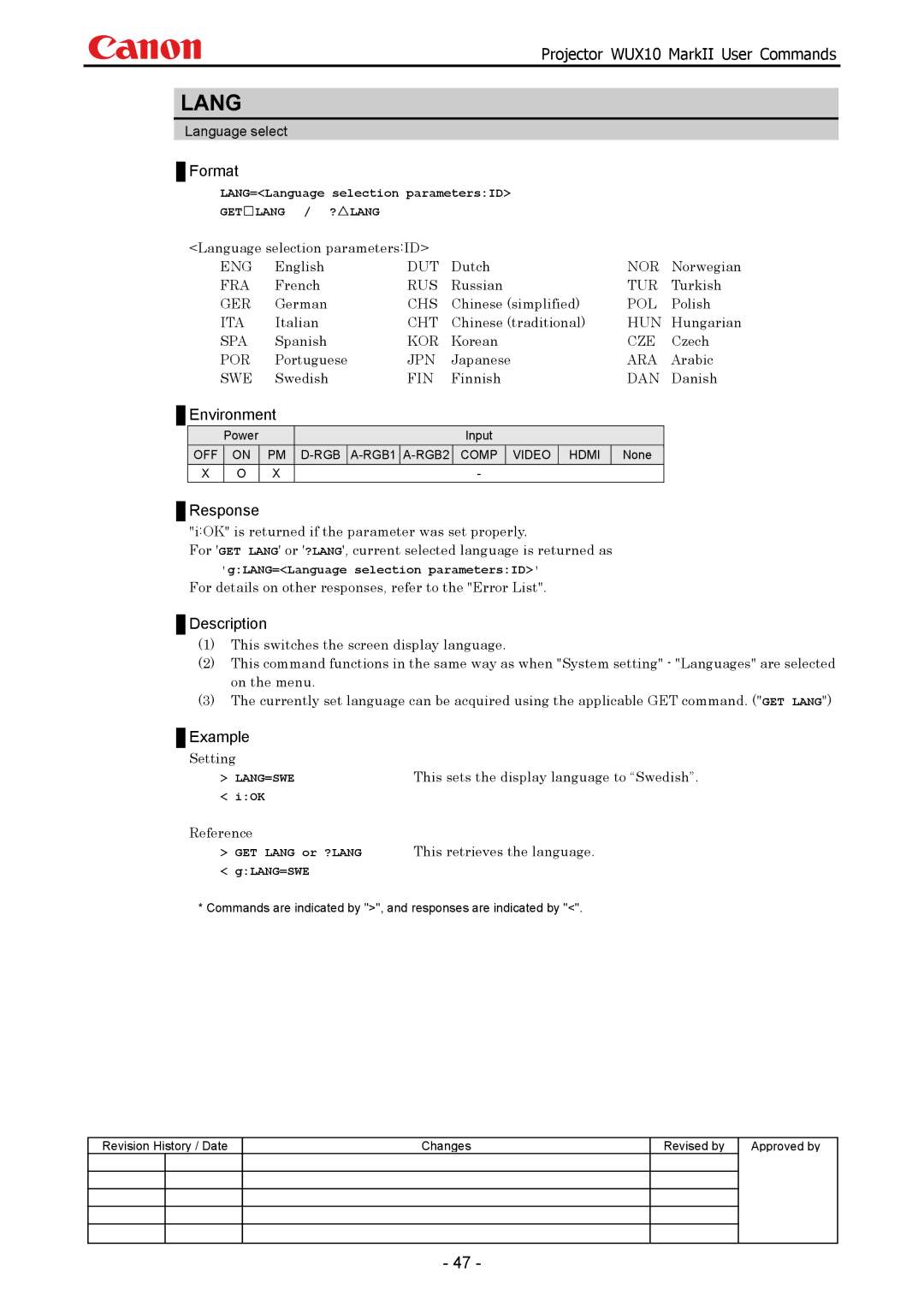 Canon WUX10 manual Lang 