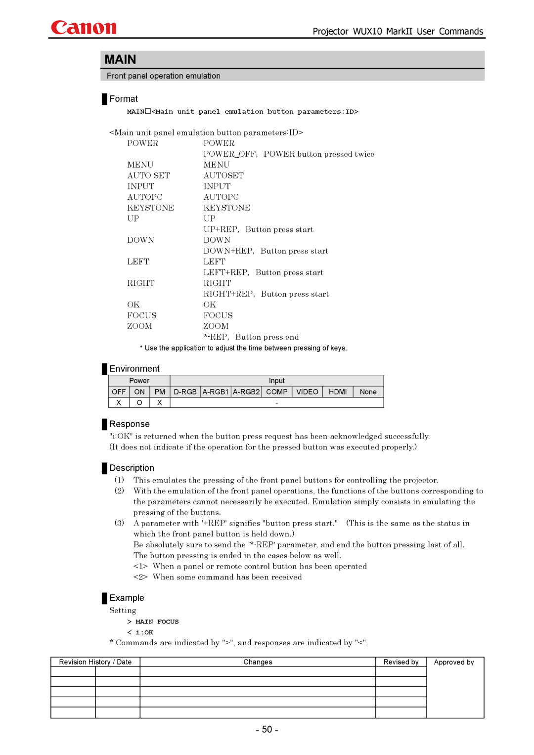 Canon WUX10 manual Main 