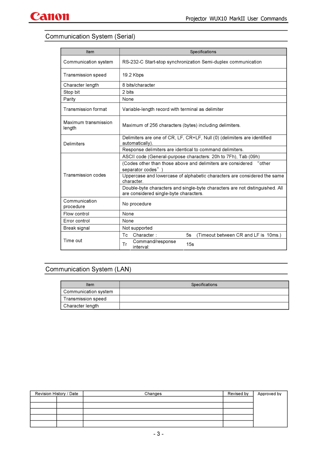 Canon WUX10 manual Communication System Serial 