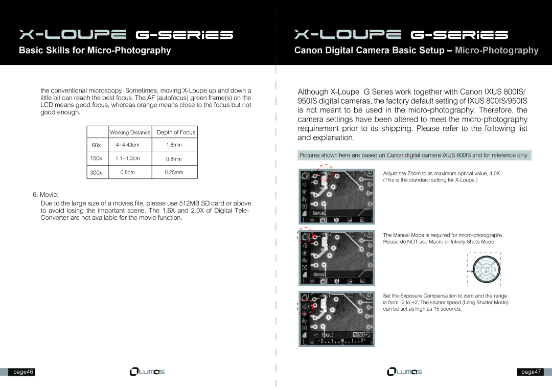 Canon X-Loupe manual Canon Digital Camera Basic Setup Micro-Photography 