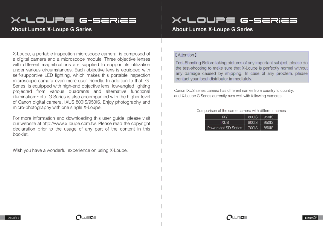 Canon manual About Lumos X-Loupe G Series 