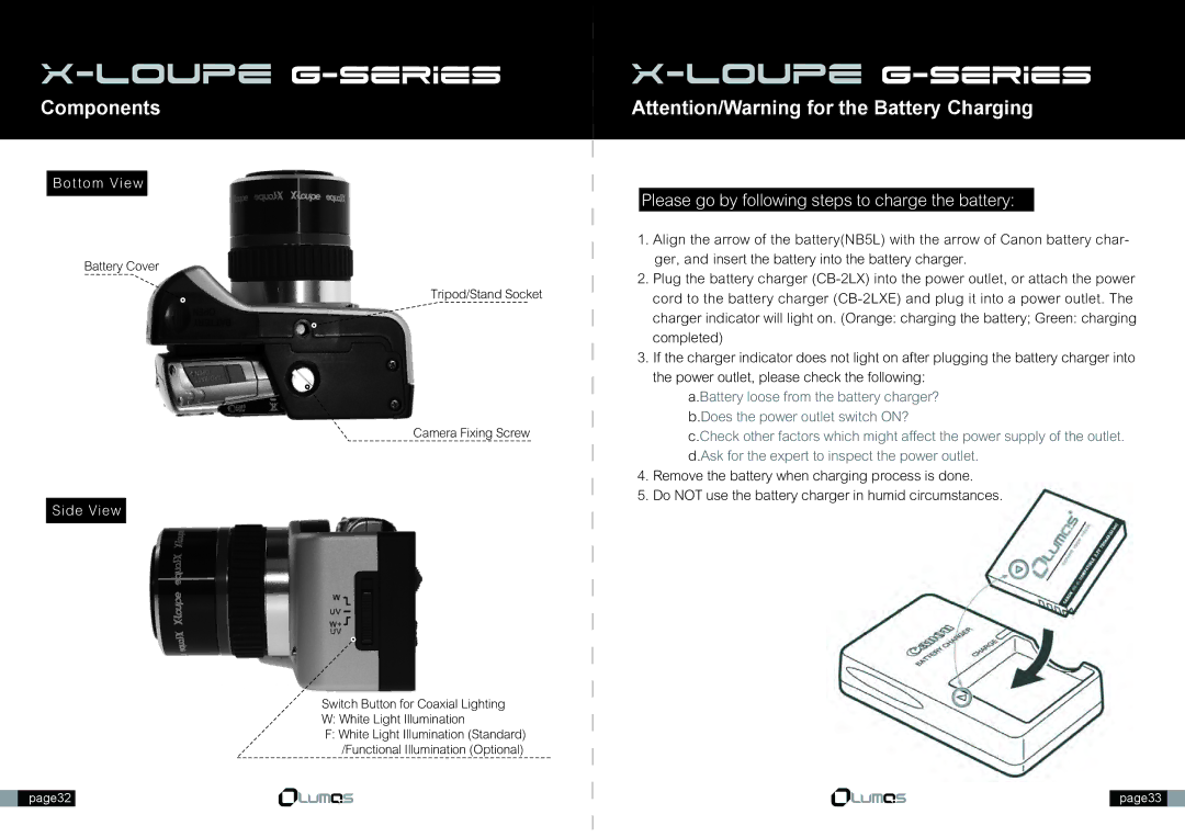 Canon X-Loupe manual Please go by following steps to charge the battery 