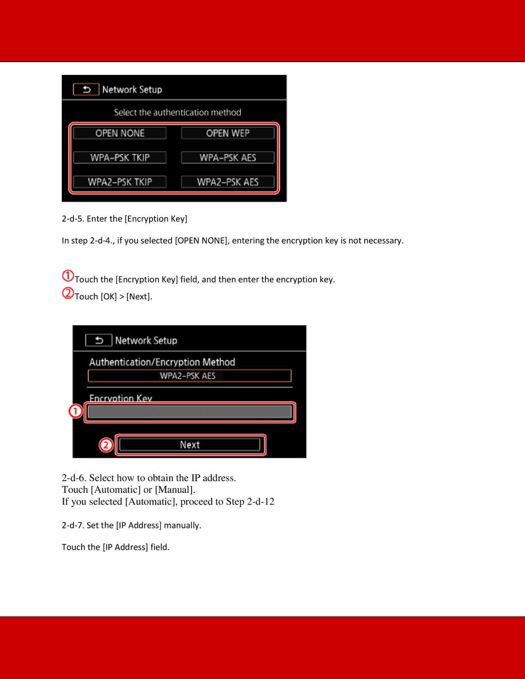 Canon XA20, XA25 Set the IP Address manually Touch the IP Address field 