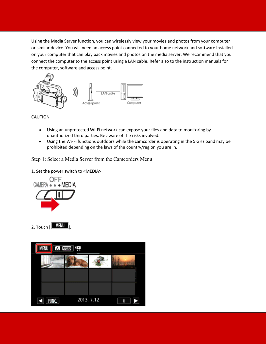 Canon XA25, XA20 manual Select a Media Server from the Camcorders Menu 