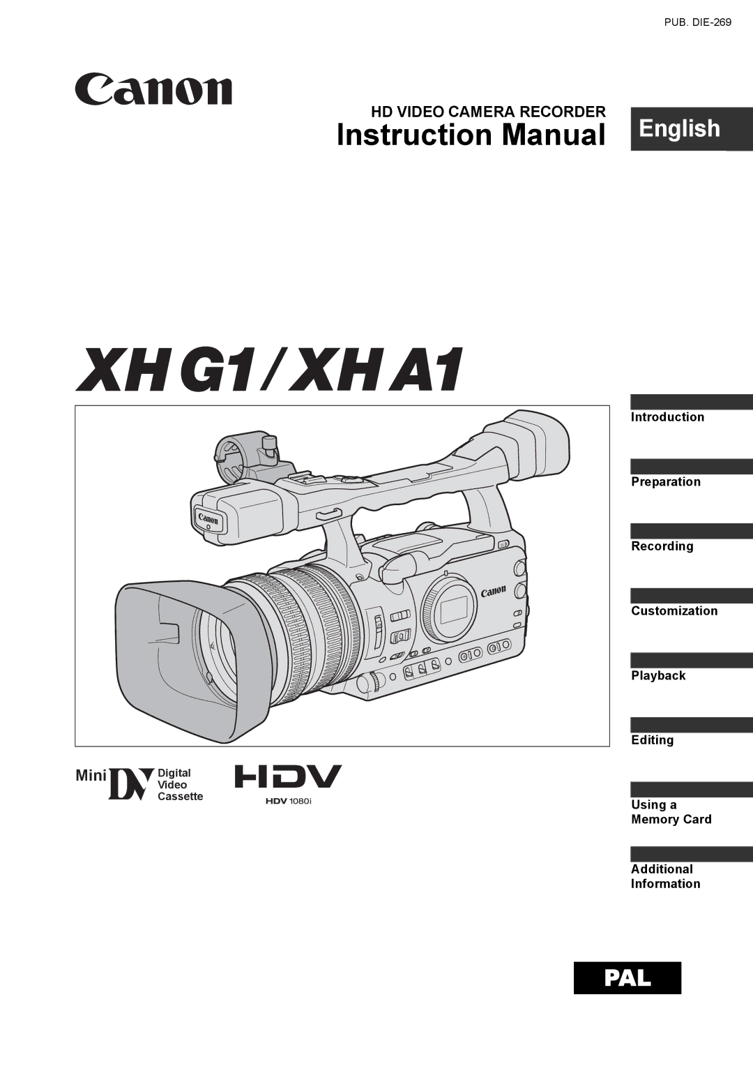 Canon XH A1 instruction manual Pal 