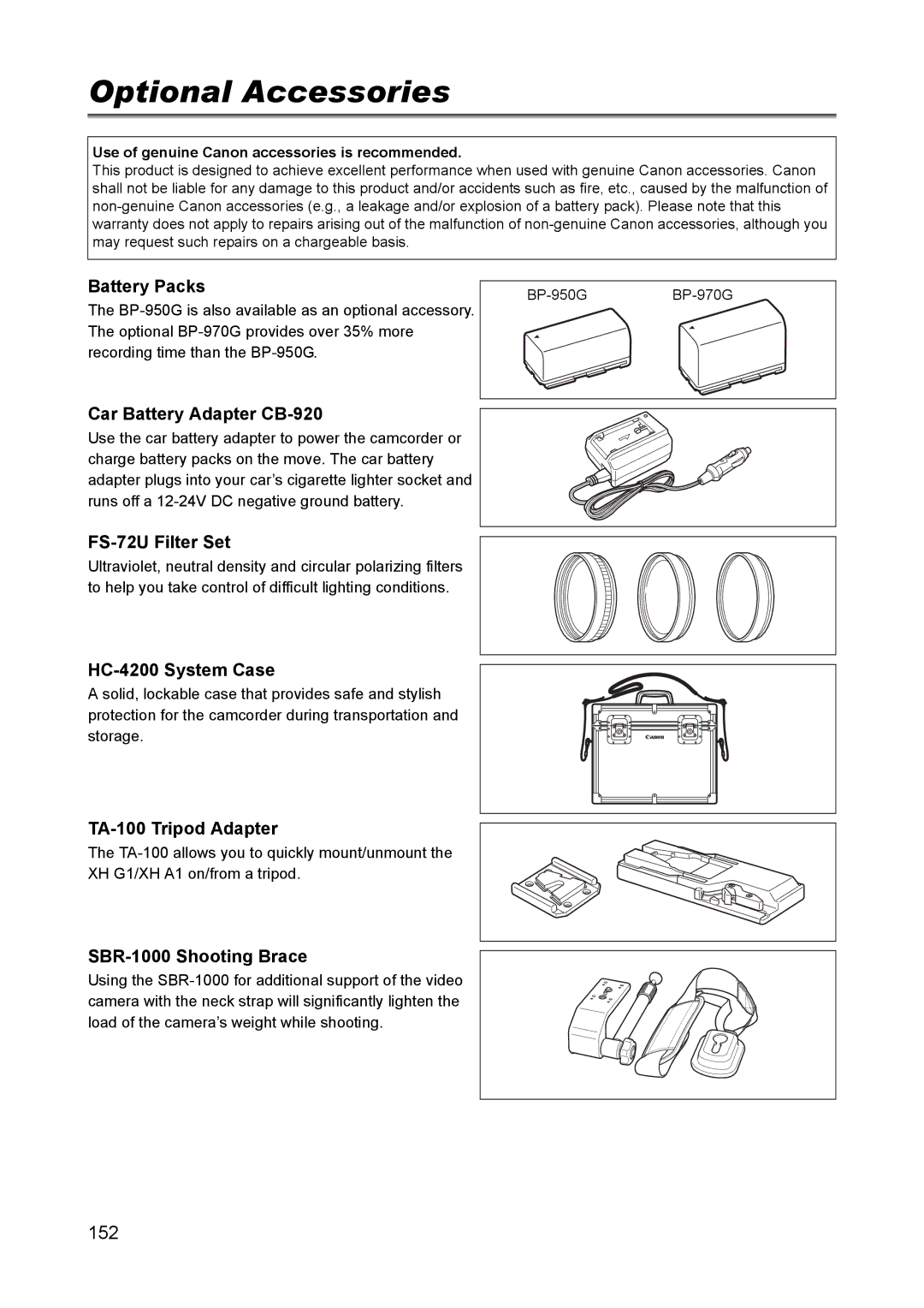 Canon XH A1 instruction manual Optional Accessories 