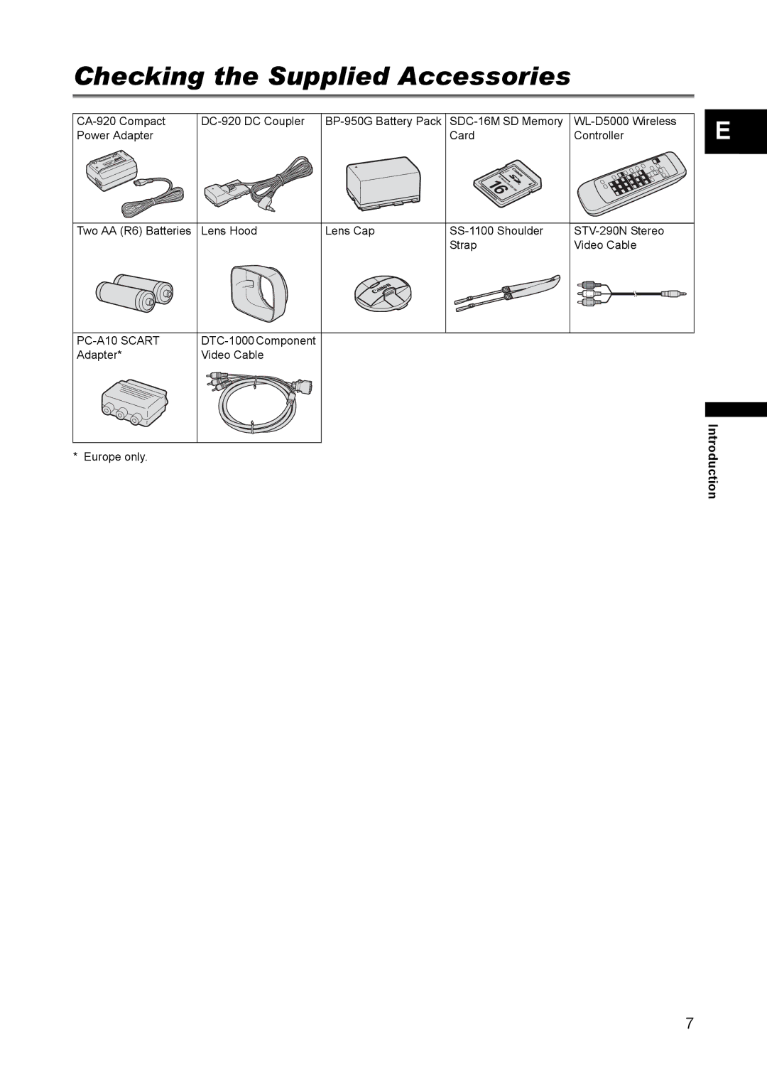 Canon XH A1 instruction manual Checking the Supplied Accessories 