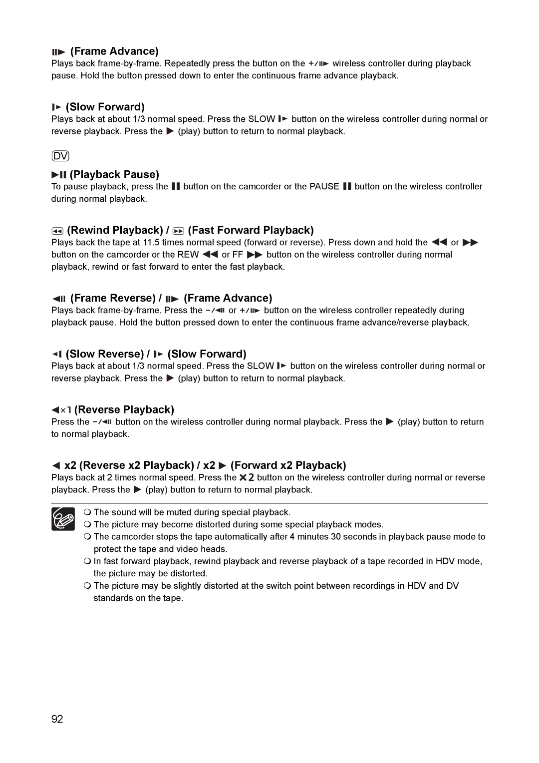 Canon XH A1 instruction manual Frame Reverse / Frame Advance, Slow Reverse / Slow Forward 