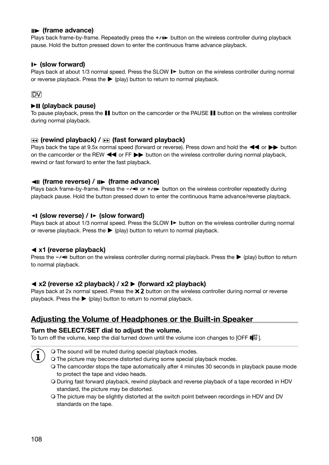 Canon XH A1S, XH G1S instruction manual Adjusting the Volume of Headphones or the Built-in Speaker 