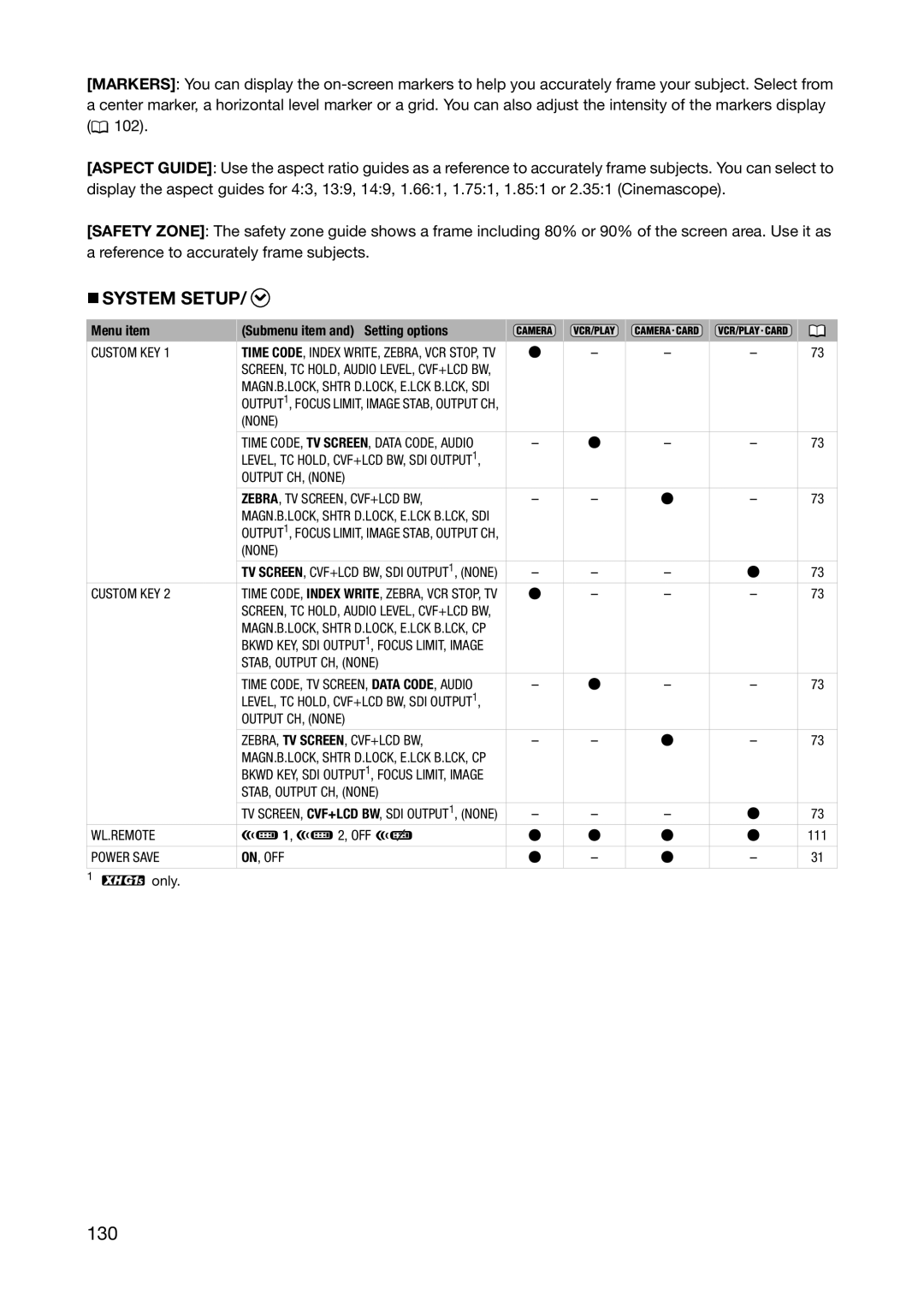 Canon XH A1S, XH G1S instruction manual 130, „ System Setup 