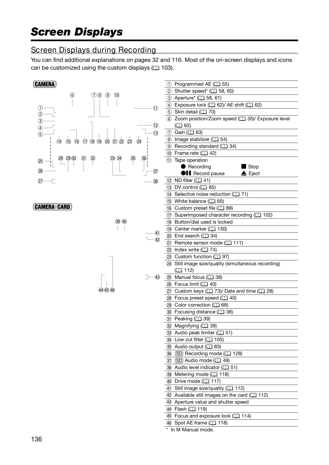 Canon XH A1S, XH G1S instruction manual Screen Displays during Recording, 136 