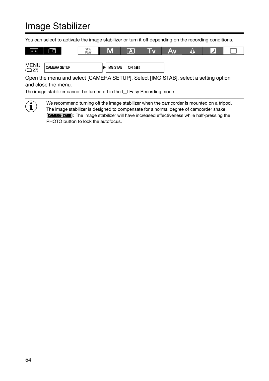 Canon XH A1S, XH G1S instruction manual Image Stabilizer 