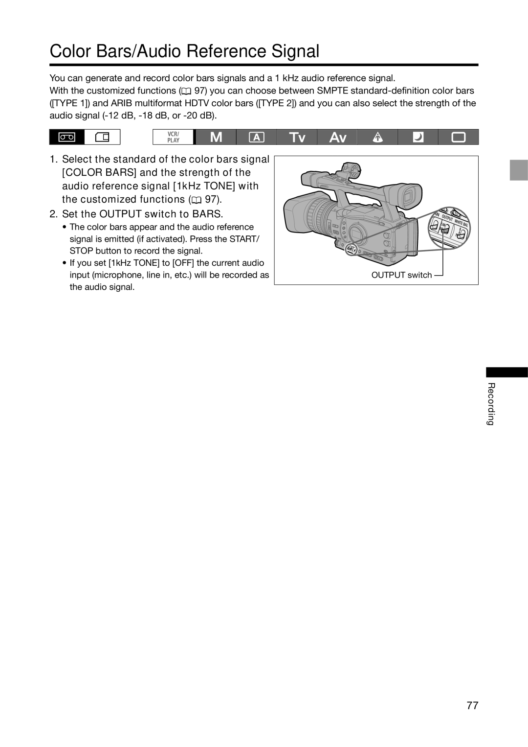 Canon XH G1S, XH A1S instruction manual Color Bars/Audio Reference Signal 