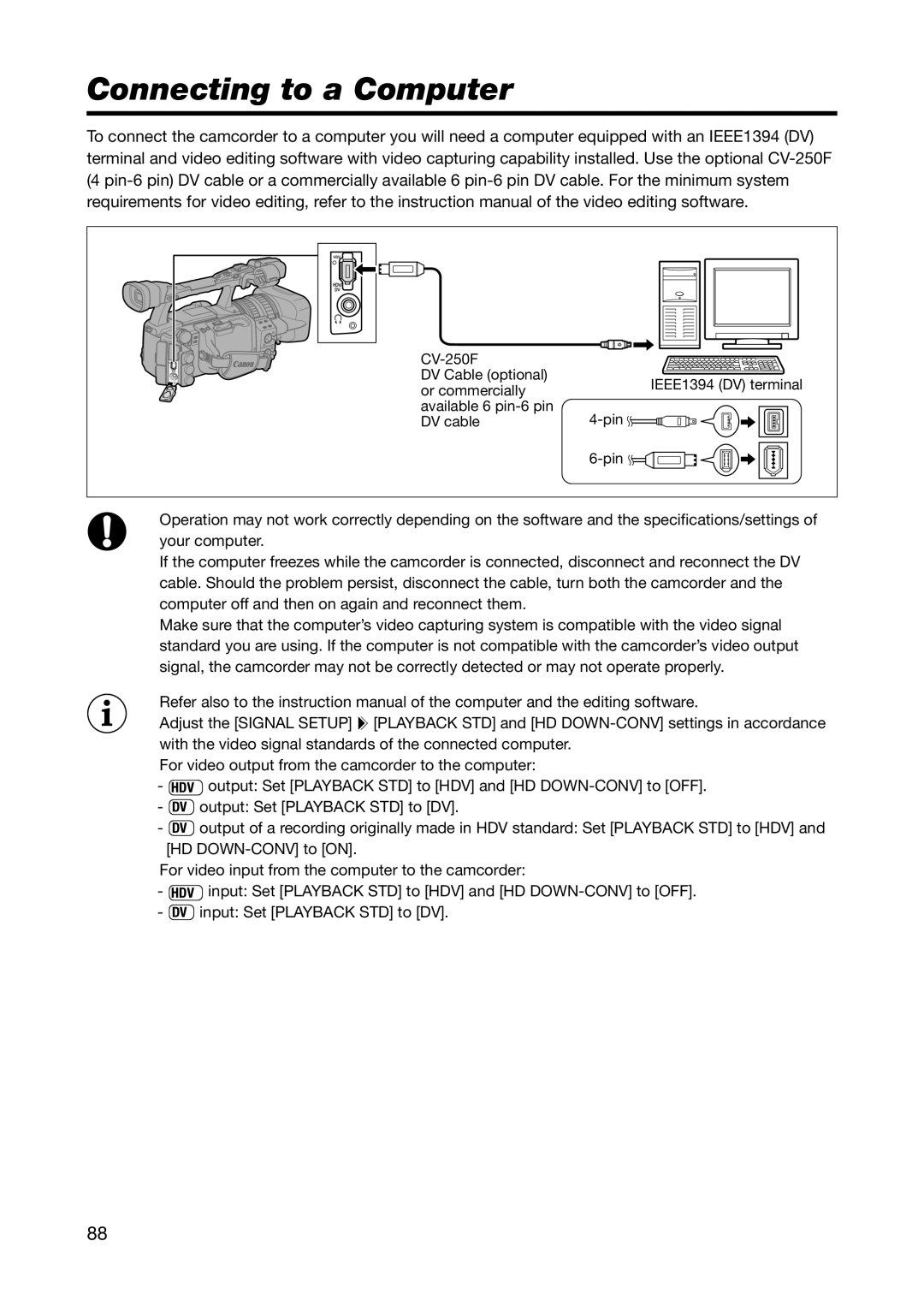 Canon XH A1S, XH G1S instruction manual Connecting to a Computer 