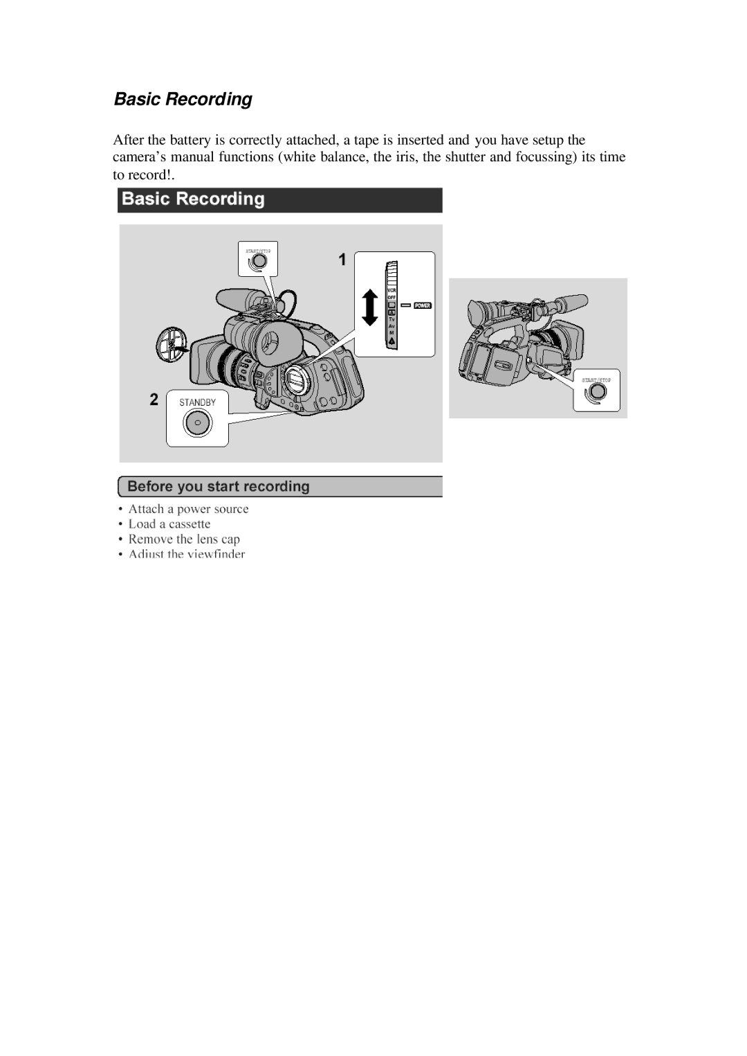 Canon XL 1 manual Basic Recording 