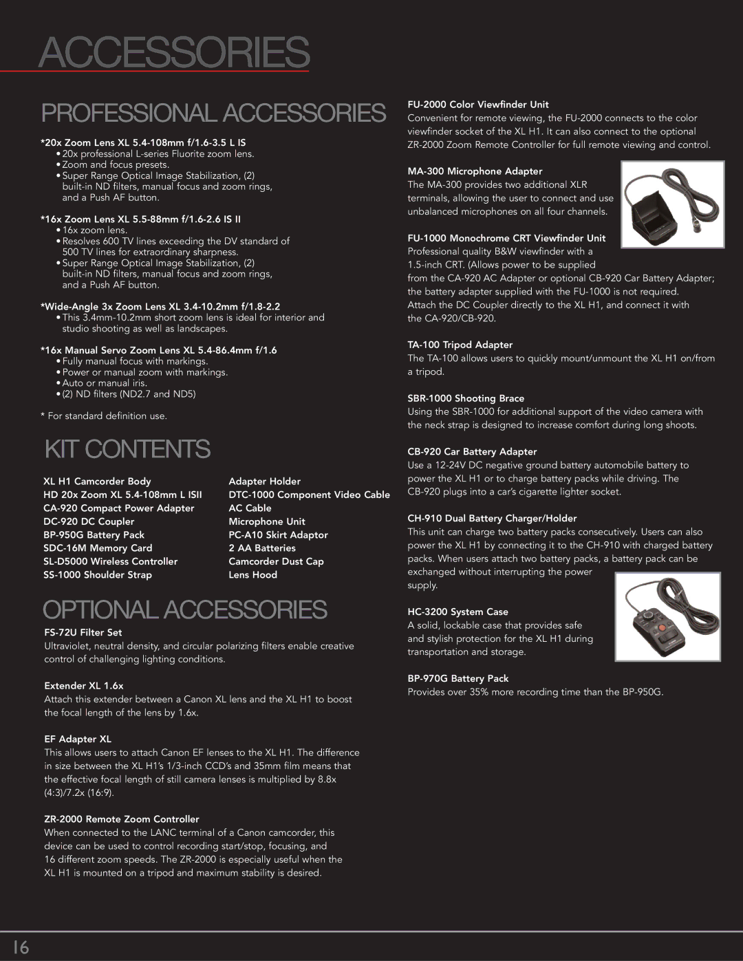 Canon XL H1 manual Accessories, KIT Contents 