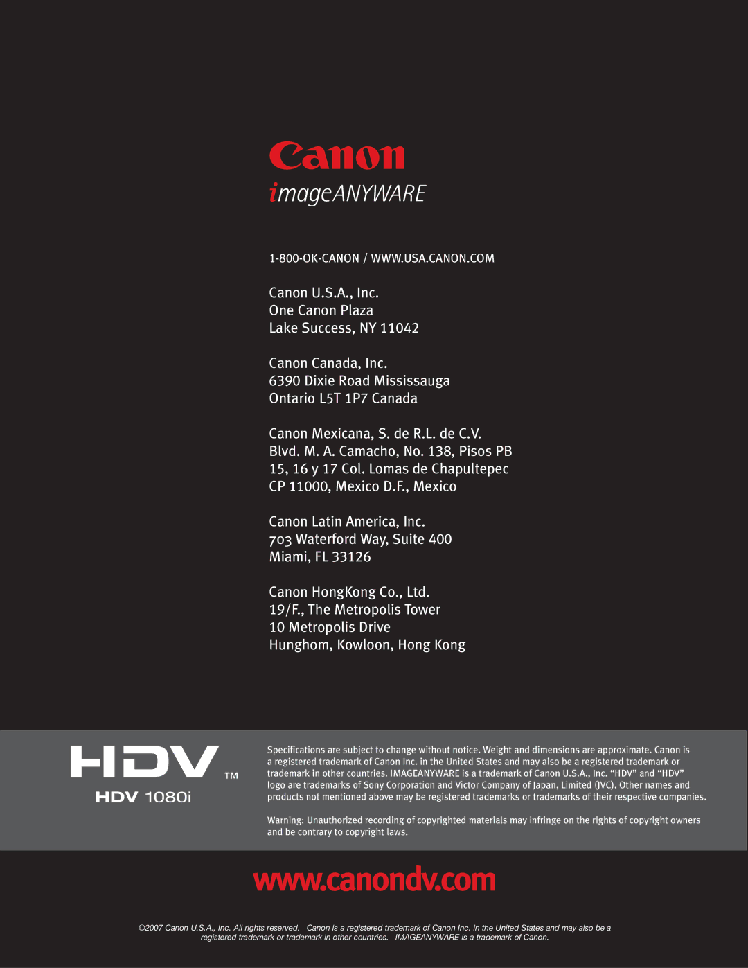 Canon XL H1 manual Hdv 