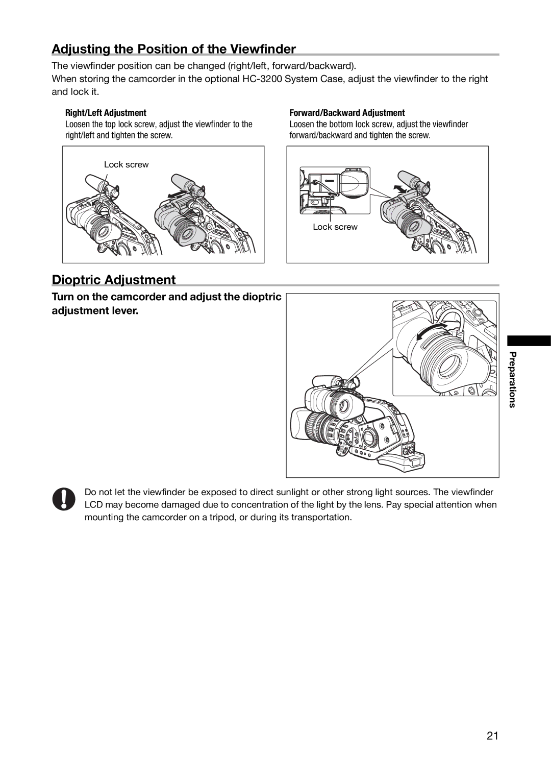 Canon XL H1A, XL H1S instruction manual Adjusting the Position of the Viewfinder, Dioptric Adjustment, Right/Left Adjustment 