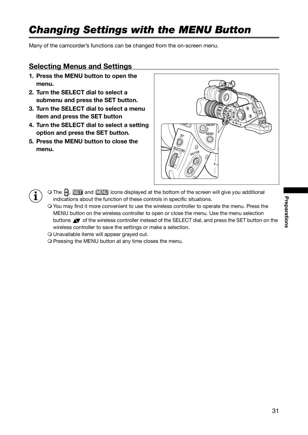 Canon XL H1A, XL H1S instruction manual Changing Settings with the Menu Button, Selecting Menus and Settings 